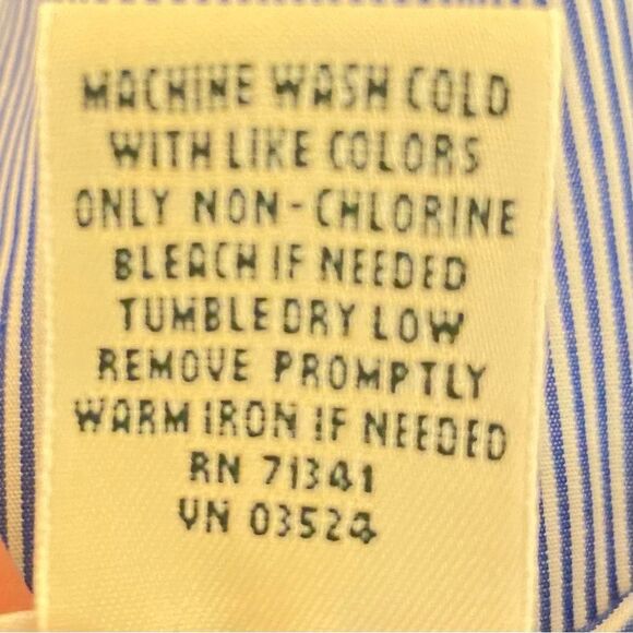 L.L. Bean Pin Stripe Button Down Blouse Subtle Ruffle Detail Womens Size Large - Picture 5 of 5